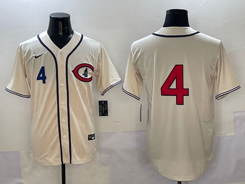 Men Chicago Cubs #4 No Name Cream Throwback 2025 Nike MLB Jersey style 4->chicago cubs->MLB Jersey
